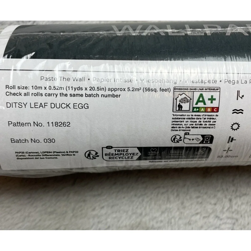 Next Ditsy Leaf Duck Egg Wallpaper 11 yds Botanical Natural Neutral Open Pack